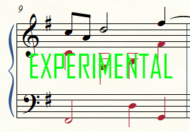 Screenshot of a measure of sheet music with text overlay reading EXPERIMENTAL. Click the photo to listen to the piece.