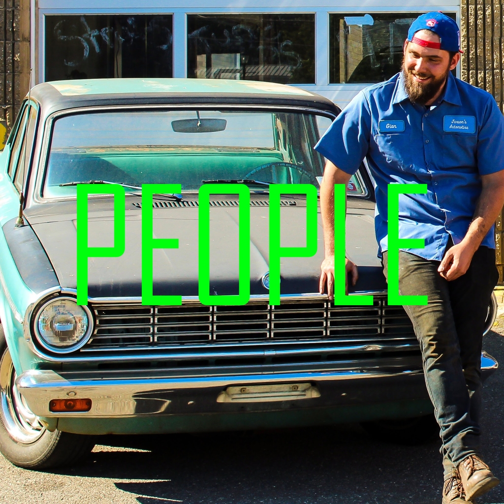 A man leaning on the hood of a 1960s Dodge Dart and smiling. There is green lettering over the picture that reads "PEOPLE". 

Click through for more PEOPLE photos